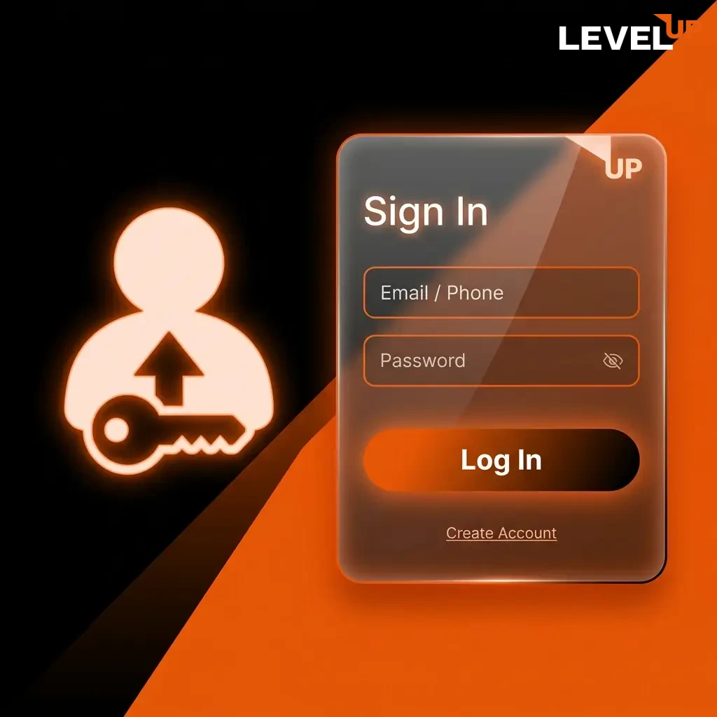 Level Up Casino login screen showing email, password fields, and Log In button for Australian players