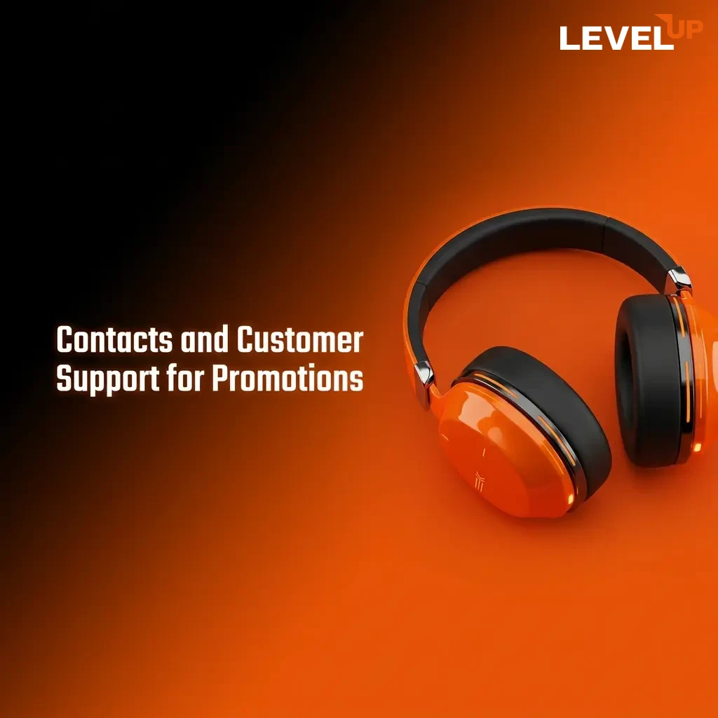 Level Up Casino customer support channels including live chat, email, FAQ, and promotions page for bonus assistance.