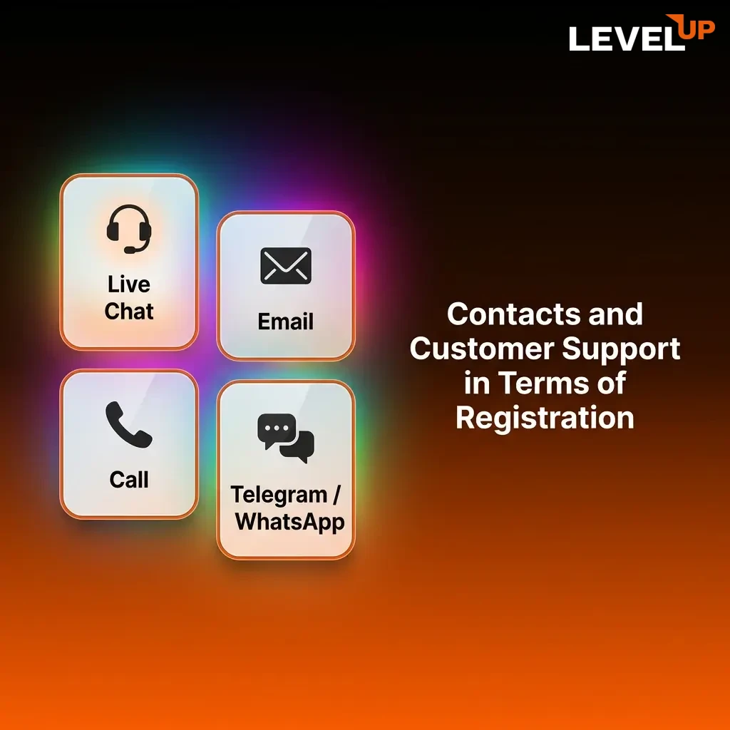 Level Up Casino customer support channels including live chat, email, and FAQ for Australian players needing registration help