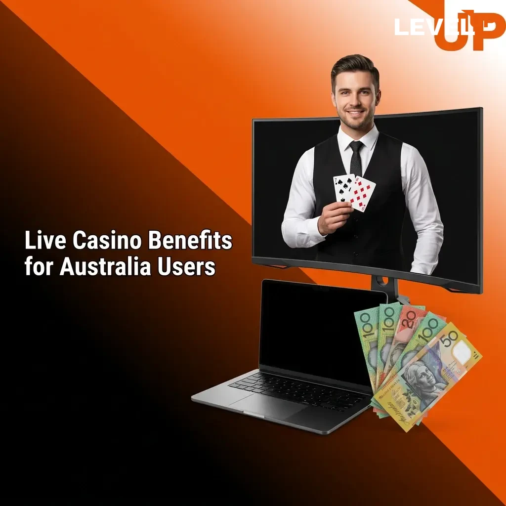Australian players enjoying live casino tables with real dealers, AUD banking, and mobile-optimised gaming at Level Up Casino
