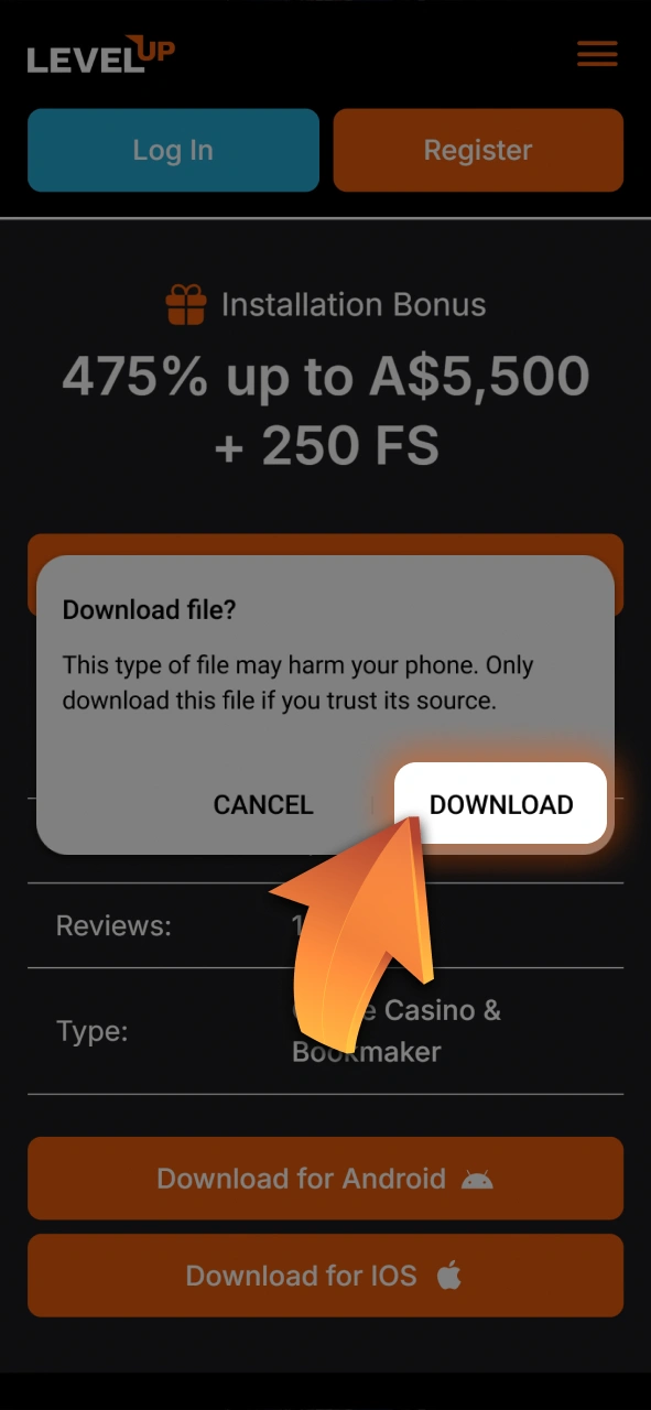 Start downloading the official installation file for your Android phone at Level Up.