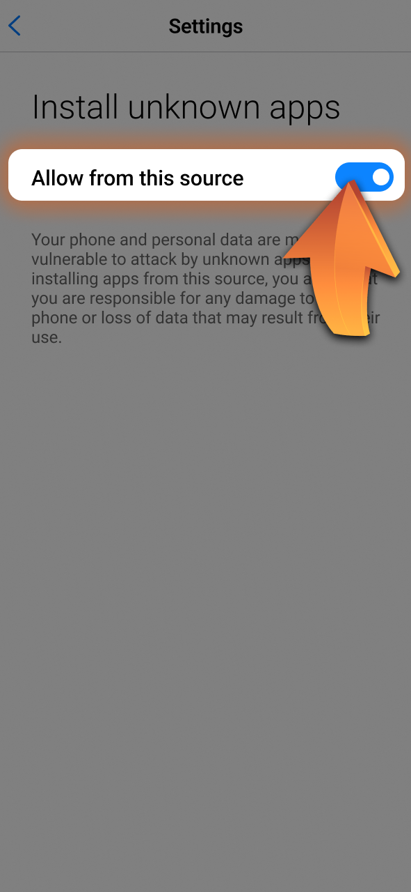 Adjust your mobile device security settings to allow the Android application installation at Level Up.
