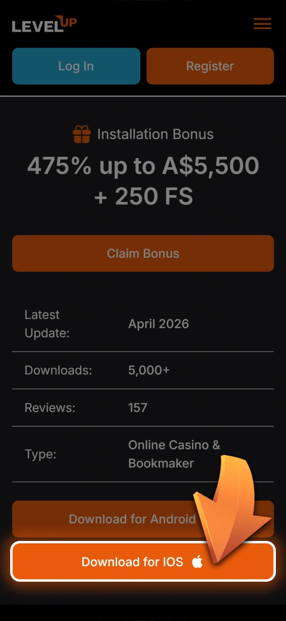 Click the dedicated action button to trigger the iOS application setup wizard at Level Up.