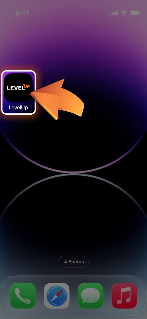 Open the web application icon directly from your iPhone screen to launch Level Up.