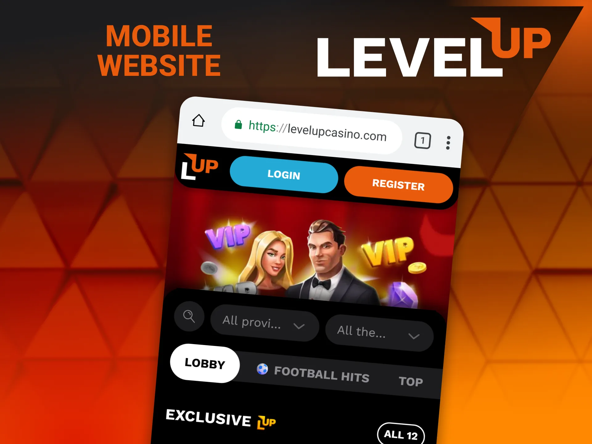 Access the responsive mobile site version through your smartphone web browser at Level Up.
