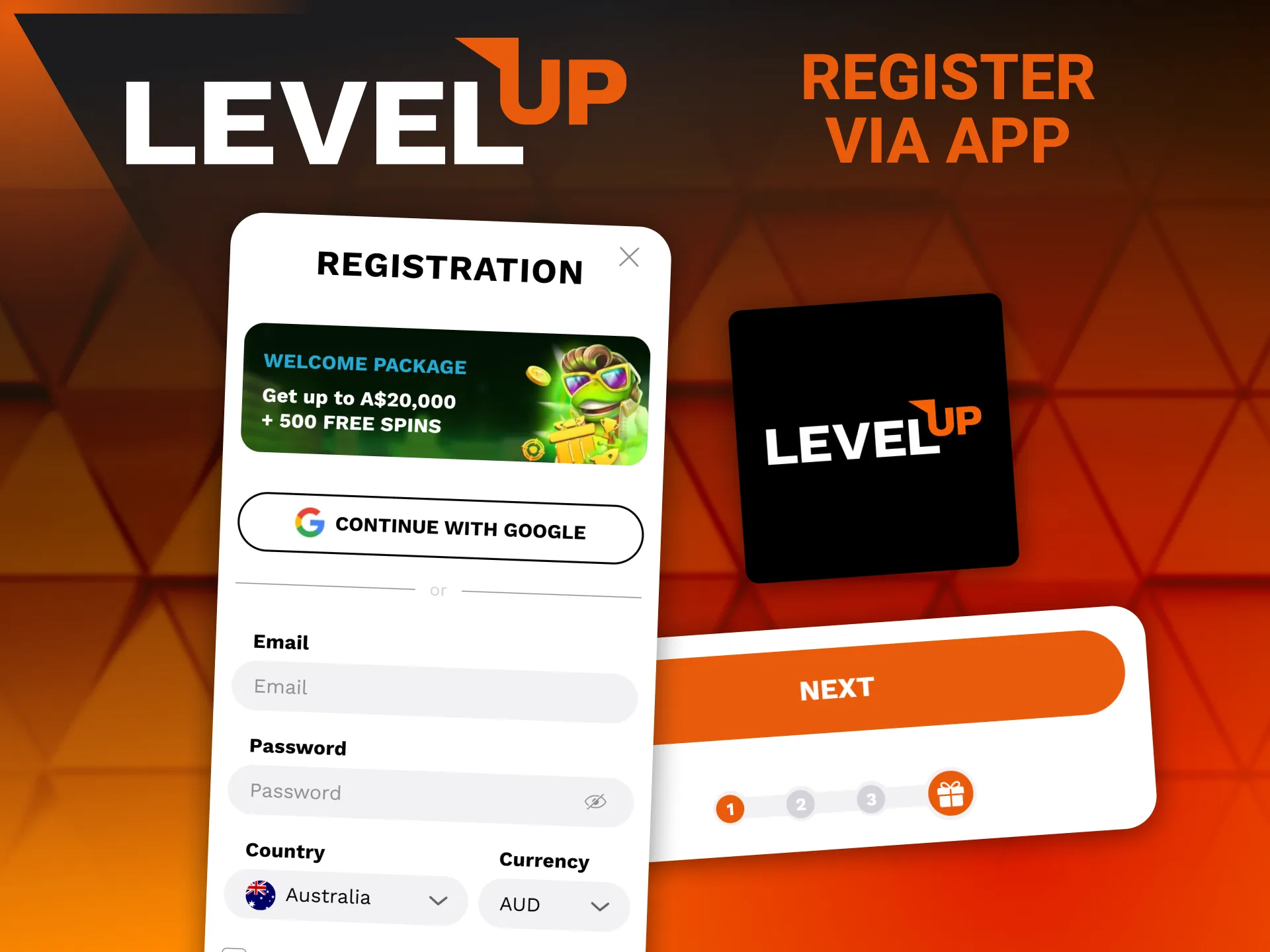 Create your new player registration profile directly inside the Level Up mobile application.