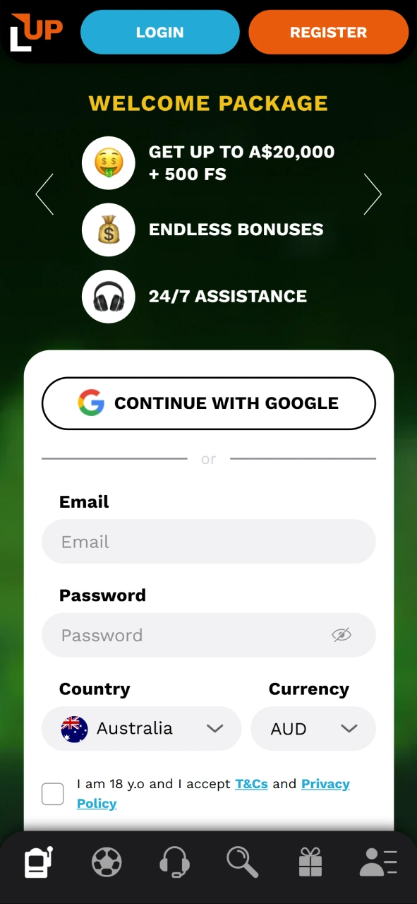 View the main user interface screen layout of the Level Up mobile application.
