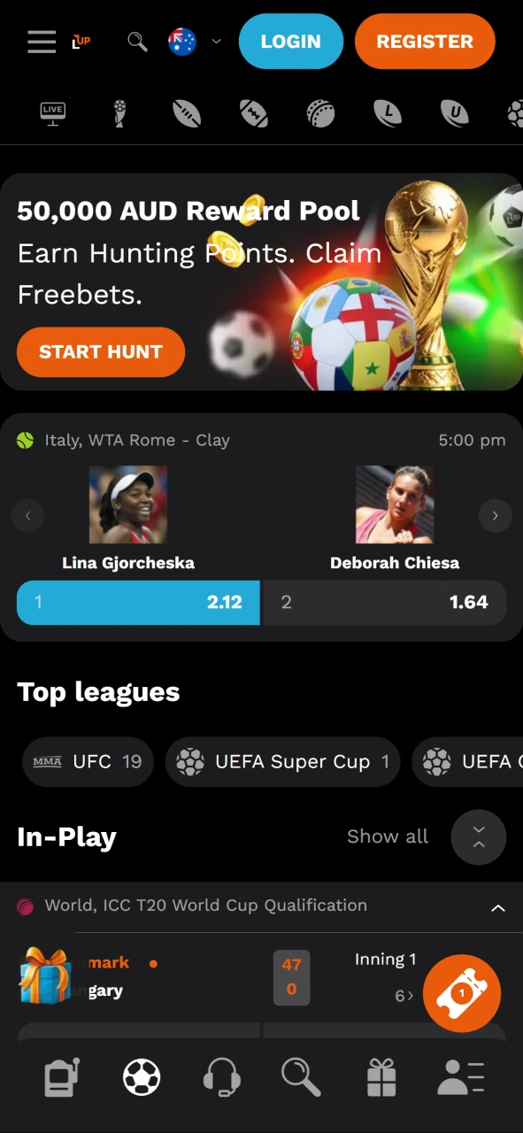 Check the smartphone screenshot displaying live sports match betting lines at Level Up.