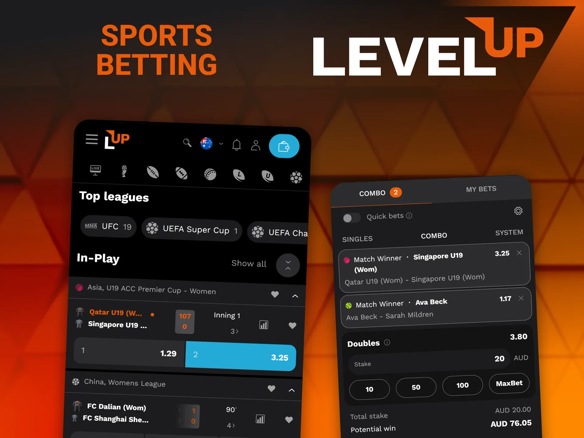 Access the built-in mobile sportsbook dashboard to place bets on matches at Level Up.