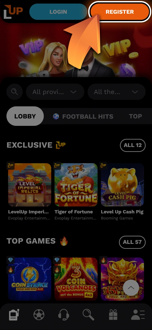 Tap the designated button to add an account at Level Up.