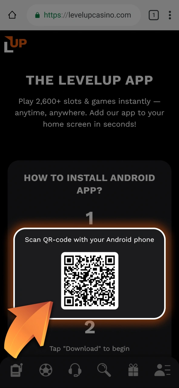 Start the download process to get the premium mobile app version at Level Up.