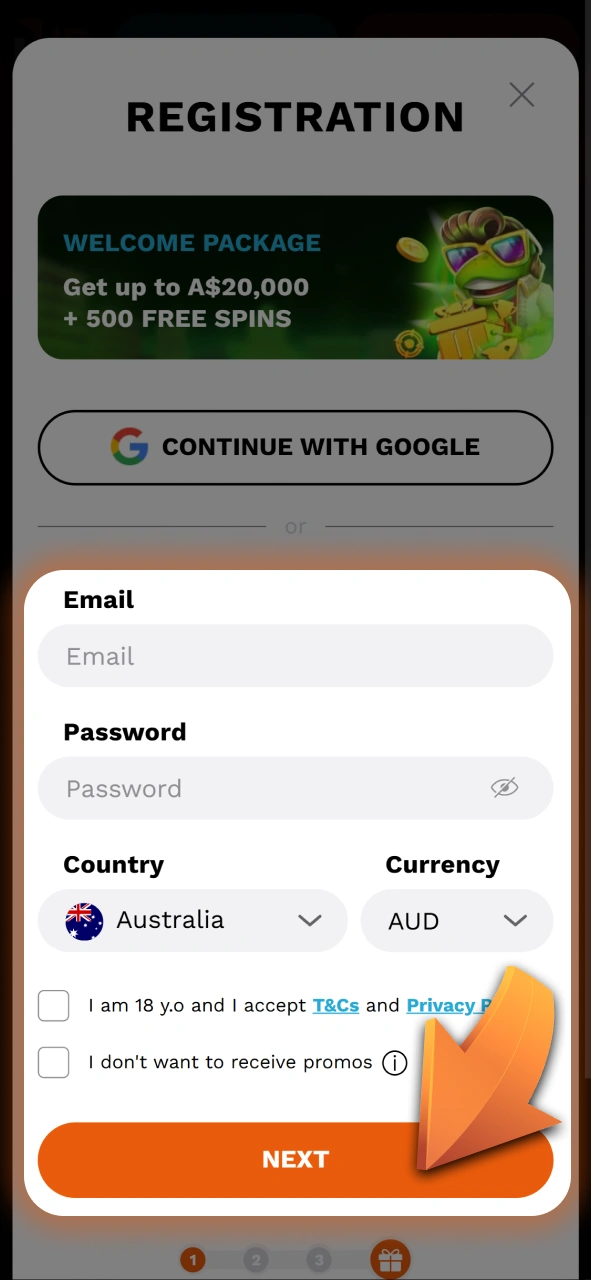 Input your valid email address to initialize your profile setup inside the Level Up app.