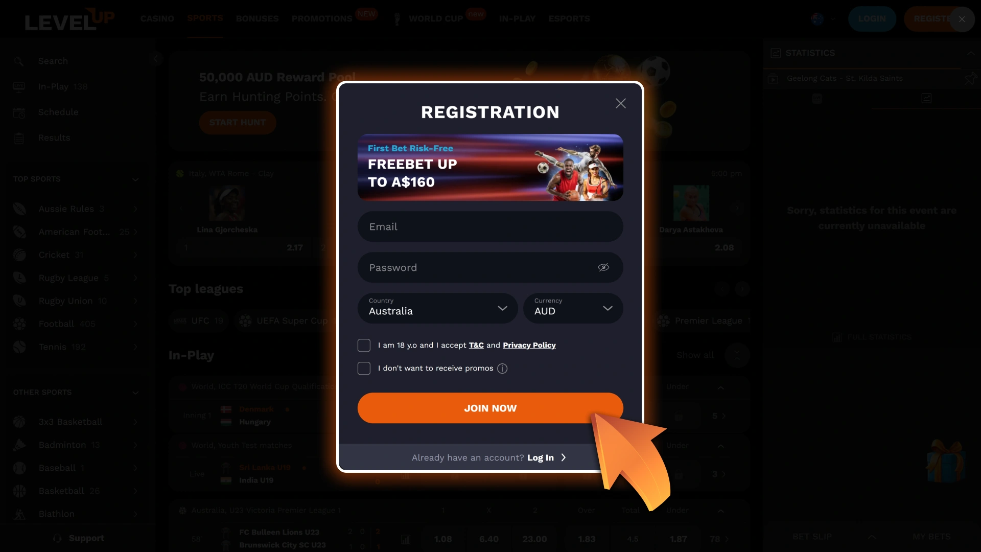 Type in your active email address to begin the web registration process at Level Up.